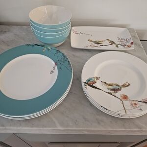 Lenox Chirp Blue and White China Dinnerware Set Bird